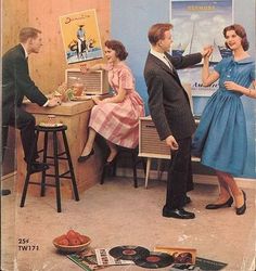 an advertisement for party perfect featuring two men and one woman talking to each other in the kitchen