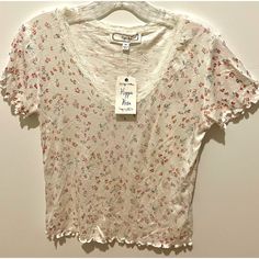 Hippie Rose Printed Lace Trimmed Ivory Ditsy Casual White Tops With Ditsy Floral Print, Casual White Top With Ditsy Floral Print, Cream Floral Print Tops For Spring, Casual Rose Print Top For Spring, Boho Peasant Top, Rose Shirts, Blue Floral Blouse, Rose Lace, Yellow Blouse