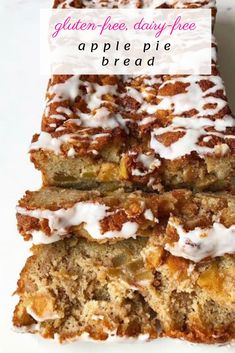 slices of apple pie bread with icing on top and the words gluten - free dairy - free