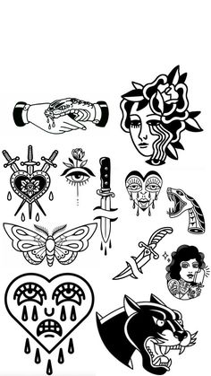 several different tattoos are shown in black and white