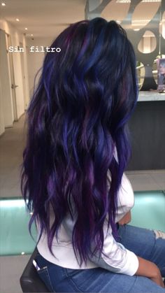 Blue And Purple Bayalage Hair, Dark Blue With Purple Hair, Cool Colored Brown Hair, Hair Colors That Fade Pretty, Mohawk Color Ideas For Women, Split Color Hair Ideas, Plum And Blue Hair, Dimension In Hair, Dark Brown Hair With Colored Ends