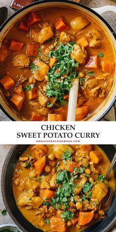 two pictures of chicken and sweet potato curry