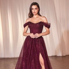 Elevate Your Style With Our Breathtaking Tulle Long Off-Shoulder A-Line Gown That Exudes Sophistication And Glamour. The Ethereal Tulle Fabric Gracefully Drapes Down In A Long Length, Creating An Enchanting Look That Is Perfect For Special Occasions. Fabric: Tulle Length: Long Color: Plum Neckline: Scoop Silhouette: A-Line Sleeve: Off Shoulder Back: Zipper Skirt: Leg Slit Embellishments: Floral Lace, Sequins Occasion: Romantic Date/Evening/Dinner, Wedding/Bridesmaid, Graduation, Fashion Show, Vi A Line Off The Shoulder Prom Dress, Burgundy Purple Dress, Tulle Prom Dress With Sleeves, Blood Red Dress, Plum Prom Dress, Dark Purple Gown, Maroon Formal Dress, Museum Restaurant, Princess Style Dress