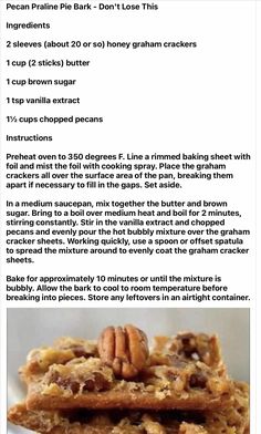 the recipe for pecan pralie bar is shown in this screenshot from facebook