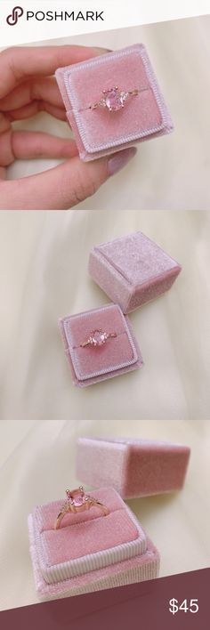 14K Rosegold pink and white cubic zirconia ring CZ Velvet ring box not included. This comes with a super cute box and pouch!  This is a beautiful Pink cubic zirconia ring in rosegold. The side stones are also cubic zirconias. Super pretty. This is size 8. I do have other sizes, please check with me if you are not size 8.   Perfect for yourself or gifting! jewel moment Jewelry Rings Pink Gold Diamond Ring As A Gift, Rose Gold Crystal Promise Ring For Valentine's Day, Rose Gold Cubic Zirconia Diamond Ring Gift, Elegant Pink Diamond Ring Gift, Rose Gold Crystal Ring For Proposal, Rose Gold Cubic Zirconia Diamond Ring For Valentine's Day, Pink Diamond Ring Gift, Pink Open Diamond Ring Gift, Rose Gold Cubic Zirconia Crystal Ring As A Gift