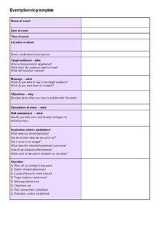 a sample event planning template with the following steps to create an effective plan for your event