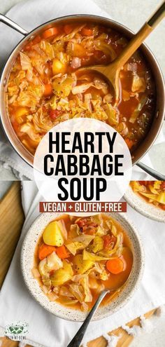 hearty cabbage soup with carrots and potatoes in a bowl