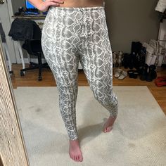 Brand New, Have Only Been Tried On Excellent Condition So Cute Size Large Bundle And Save! Printed Fitted Bottoms For Loungewear, Fitted Printed Loungewear Bottoms, Fitted White Printed Bottoms, Snake Leggings, Patent Leather Leggings, Velour Jumpsuit, Snake Print Leggings, Snakeskin Leggings, Sequin Leggings