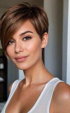 Achieve a youthful glow with these 17 honey brown hair ideas. These vibrant and fresh styles will rejuvenate your look and bring out your inner radiance. Brown Pixie Hair, Brown Hair Ideas, Headbands For Short Hair, Longer Pixie Haircut, Wavy Bob Haircuts, Honey Brown Hair, Long Face Hairstyles, Short Hairdos, Short Hair Trends