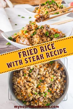 fried rice with steak recipe in a bowl