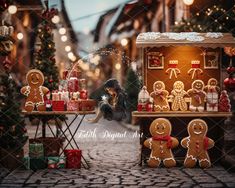 an outdoor display with gingerbreads and christmas decorations