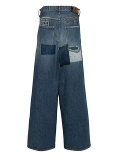 KAPITAL Port Jeans - Farfetch Denim Patchwork, Patchwork Designs, Indigo Blue, Mid Rise, Top Brands, Wide Leg, Luxury Fashion, Blue, Design