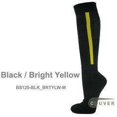 Black / Bright Yellow Couver Premium Quality Baseball Black Knee High Socks w/ Vertical Stripe : COUVER SWEATBANDS & SOCKS