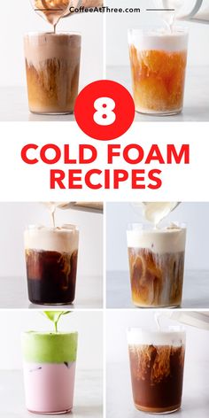 collage of cold drinks with text overlay that reads 8 cold foam recipes