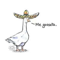 a duck with a sombrero on it's head and the words me goosea