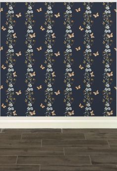 the wallpaper is in an empty room with wood flooring and a blue background