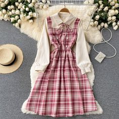 Cute plaid long sleeve dress fashion dressFabric: blendedColor: pink, black, gray, brownSize(cm): free sizelength 100 bust 90 waist 60 seleeve length 55 Chiffon Casual Dress, Early Fall Outfits, Short Dress Styles, Early Spring Outfits, Outfits 2022, Stylish Dress Designs, Current Fashion Trends, Trends 2022, Petite Outfits