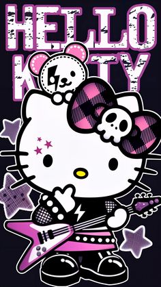 an image of hello kitty playing guitar