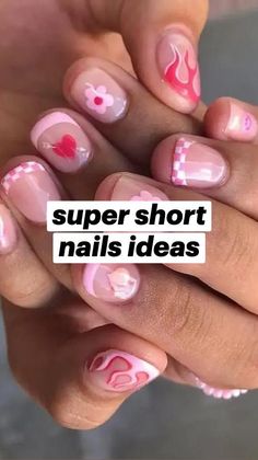 Super Short Nails Ideas, Super Short Nails, Short Nails Ideas, Nails Ideas, Short Nails, Pink, White, Beauty