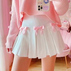 100% Brand New and High Quality . Material: Polyester, Cotton . Size: Available in size charts. Korean Fashion School, Bow Skirt, Style Kawaii, Skirt Y2k, Trendy Skirts, Girls Uniforms, Kawaii Clothes, Tennis Skirt, Pleated Mini Skirt