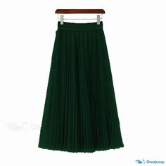 Orcajump - Tiered Organza Midi Skirt with a Flared Hem Green Non-stretch Pleated Maxi Skirt, Non-stretch Green Skirt, Green Pleated Stretch Maxi Skirt, Green Pleated Non-stretch Skirt, Green Stretch Pleated Maxi Skirt, Non-stretch Green Pleated Skirt, Green Stretch Maxi Skirt With Pleats, Elegant Green Skirted Bottoms, Non-stretch Green Long Skirt