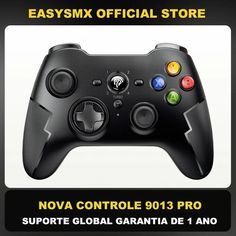 a black controller with four buttons for the new xbox game console, and an easymx official store ad