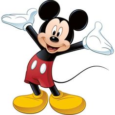 the mickey mouse character is waving his arms up and looking like he's ready to go