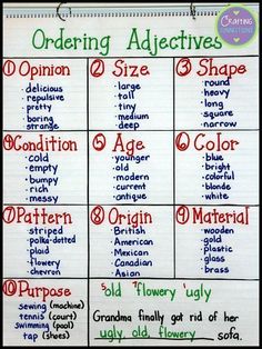 an anchor chart for ordering adjectives