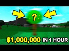 a green tree with two yellow arrows pointing towards it and the words $ 1, 000 in 1 hour