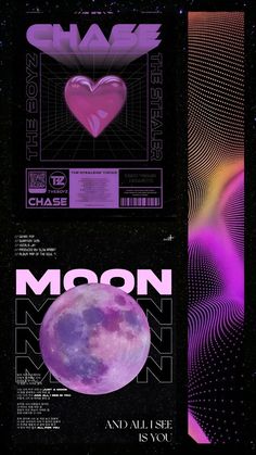 an image of the moon and its phases in purple, pink and blue colors with black background