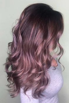 Boliage Hair Colorful, Ashy Violet Hair, Up Hair Styles For Medium Length Hair, Dark Rose Gold Hair Brown, Muted Purple Hair, Purple Bayalage Hair, Dusty Mauve Hair Color, Rose Brown Balayage, Chocolate Rose Gold Hair