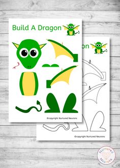 a green and yellow dragon cutout with the words build a dragon on it