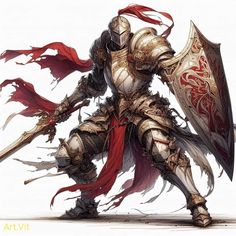 Fantasy Legionnaire, Fantasy Armor Art, Knight With Shield, Knight Anime, Dnd Paladin, Armor Drawing, Knight Templar