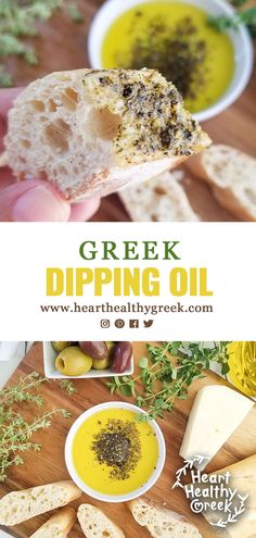 greek dipping oil with bread and olives