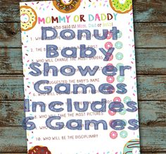 a baby shower game with donuts and sprinkles on the front cover