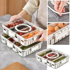 two plastic containers filled with food on top of a counter