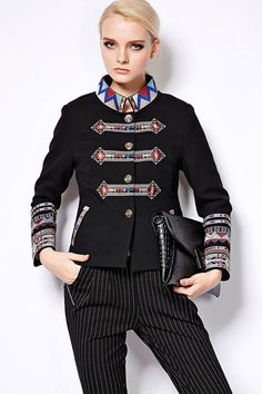 Full Sleeve Geometric Flower Emboidery Turtleneck Jacket - Uniqistic.com Punk Jacket, Cheap Jacket, Geometric Flower, Basic Jackets, Baroque Fashion, 2015 Fashion, Short Jacket, Coat Fashion, Wool Jacket