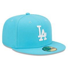 Upgrade your headwear collection with this stylish Los Angeles Dodgers Highlighter Logo 59FIFTY hat from New Era. The embroidered team logo and distinct colors give this cap a unique look that stands out for all the right reasons. Pair this hat with your favorite Los Angeles Dodgers tee and no one will question who you root for on game day. Gray undervisor Brand: New Era Imported Six panels with eyelets Officially licensed High Crown Flat bill with ability to curve Fitted Embroidered graphics wi Blue Flat Bill Baseball Cap For Spring, Blue Fitted Hat With Embroidered Logo For Streetwear, Blue Flat Bill Hats For Spring, Blue Baseball Cap With Embroidered Logo Visor, Blue Embroidered Snapback Fitted Hat, Casual Flat Bill Fan Merchandise Hat, Casual Flat Bill Hats For Fan Merchandise, Blue Baseball Cap With Embroidered Logo And Flat Bill, Blue Baseball Cap With Embroidered Logo