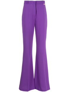 purple gold-tone logo plaque high-rise belt loops concealed front fastening wide leg Purple Lady, Elegant Pant, Wardrobe Edit, Zuhair Murad, Exclusive Fashion, Tailored Trousers, Trousers Women, Bottoms Pants, Denim Dress