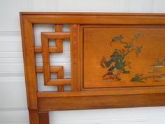 Shipping: NOT FREE. Indicate a zipcode when requesting a quote. Description: This listing is for a beautiful queen size headboard. Manufactured by Henry Link, it belongs to the Mandarin Asian collection. Structure made of wood. Side fretwork accents and 1 central panel with Japanese painted scenes. (T). Legs have been extended, so tall. Size in inches: 60.50 long, As is now, 53.50 tall, legs 29 tall. If extensions removed 42.50 tall   Condition: Vintage. Expect some scratches and discolored spots.  Not all items have been exclusively in my possession, so I can't guarantee the environment in which they have always been stored Ancient Chinese Bedroom, Asian Screen Headboard, Chinese Bedroom, Red Asian Furniture, Chinese Panel Screen, Antique Chinese Bed, Chinese Chippendale, Queen Size Headboard, Queen Headboard