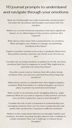 a white paper with the words 10 journal points to understand and navigate through your emotions