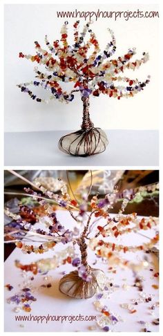 a tree made out of beads and wire