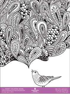 an adult coloring page with a bird on it