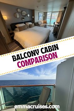 balcony cabin comparison with bed and ocean view