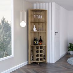 a wine rack in the corner of a room