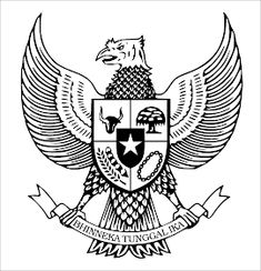 the coat of arms and eagle with ribbon around its neck, in black and white