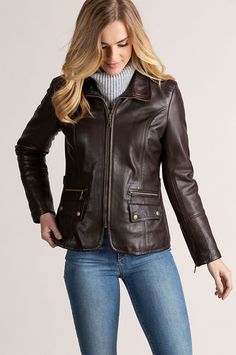 click to expand Leather Jacket Classy Outfit, Military Jacket Women, Rider Jacket, Jacket Collection, Coat Women Fashion, Wool Coats, Chic Leather, Fur Coats, Leather Moto