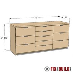 a drawing of a dresser with drawers and measurements