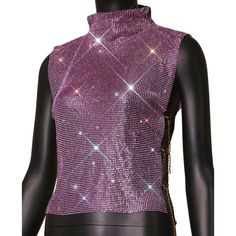 Rhinestone turtleneck top. This top is one size. SIZE Bust: 27”-39” Length: 16” Character Clothing, Sparkle Top, Metal T Shirts, Dream Outfits, Purple Sparkle, Club Parties, Turtleneck Top, Crop Top Shirts, Dolce E Gabbana