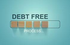 the word debt free is shown on a blue background with wooden blocks in front of it